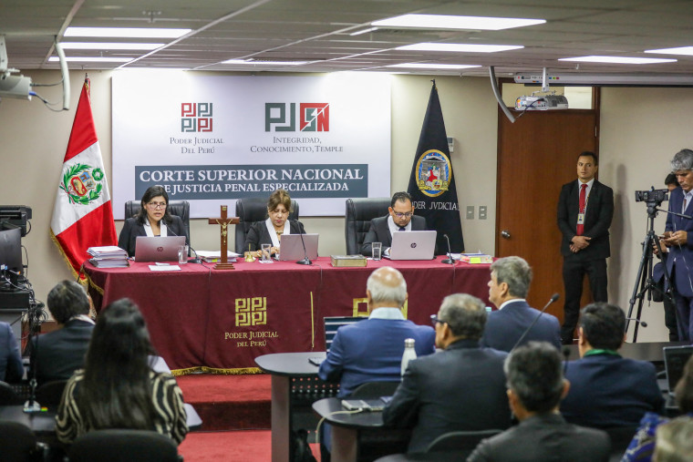 Ollanta Humala at a sentencing hearing in Lima in April 2025 before receiving his 15-year money laundering conviction