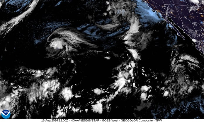 GOES-17 GeoColor satellite image of Hurricane Lala approaching Hawaii's Big Island in August 2026