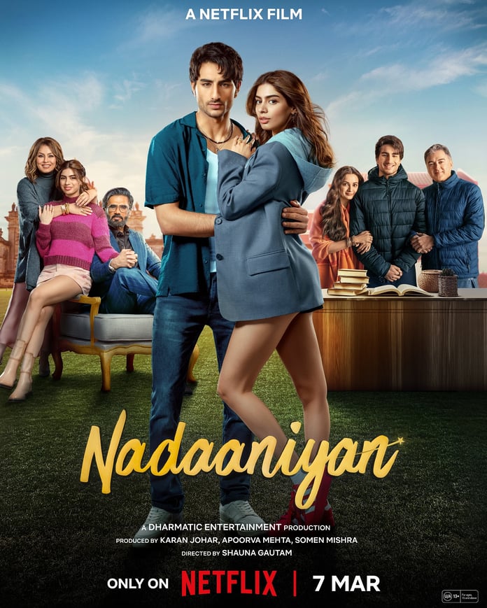 Ibrahim Ali Khan and Khushi Kapoor on the official poster for the Netflix film Nadaaniyan