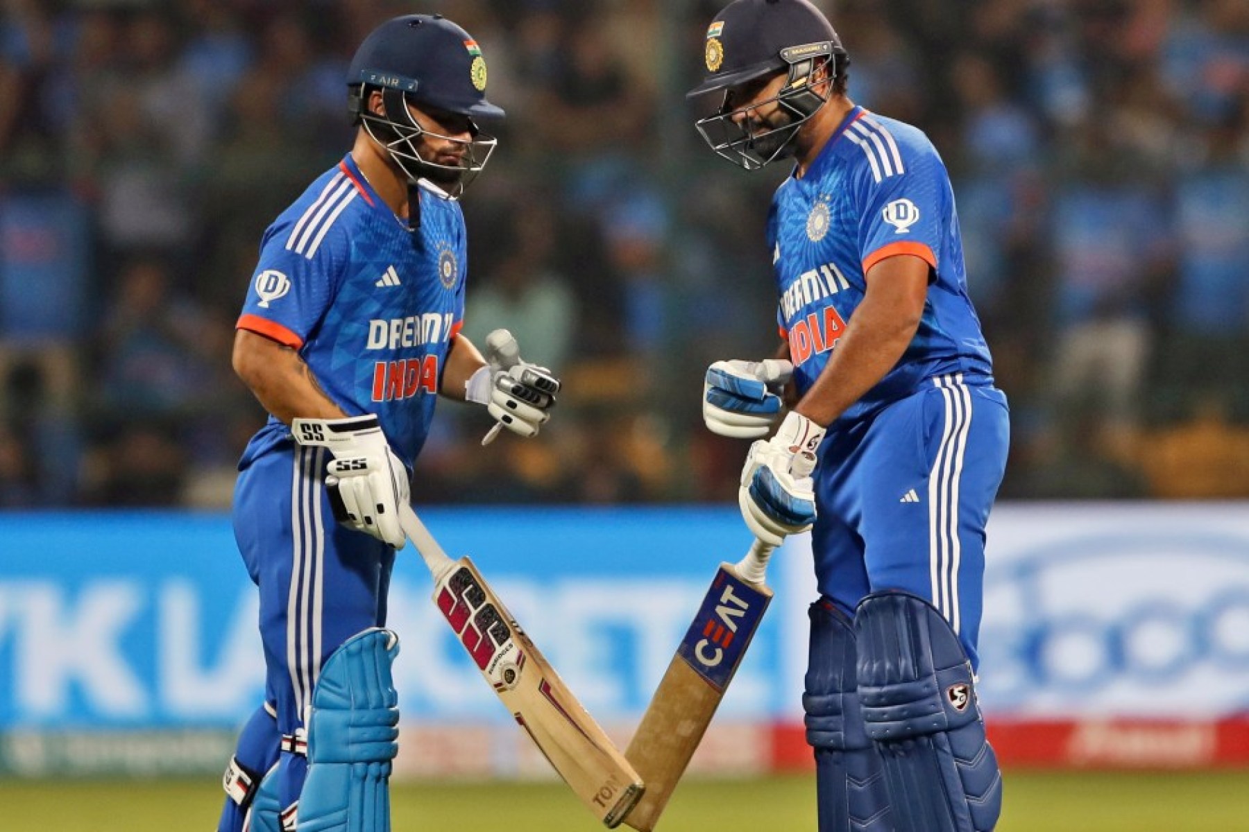 India and Afghanistan players during the third Twenty20 international at the M. Chinnaswamy Stadium in Bengaluru, the match decided by a second Super Over