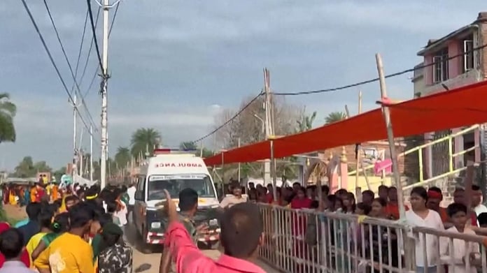 Crowds at Ashok Dham temple in Lakhisarai Bihar where a stampede killed seven pilgrims during Shravan