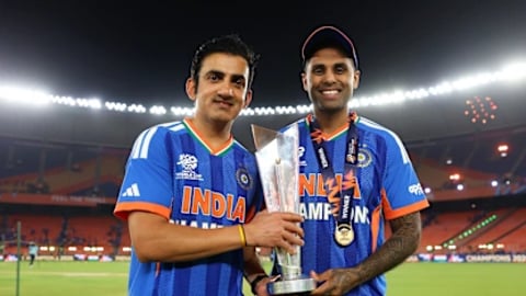 India cricket players celebrating ICC Champions Trophy 2025 victory in Dubai