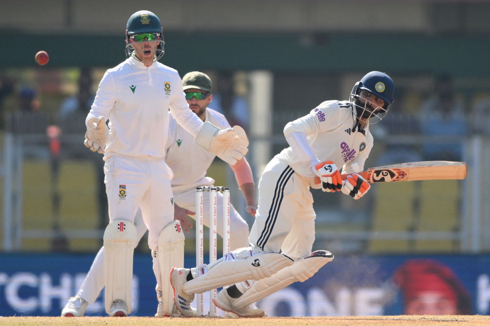 Ravindra Jadeja top scored for India in the second innings of the Guwahati Test against South Africa