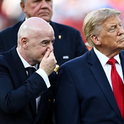 FIFA President Gianni Infantino with US President Donald Trump at the 2026 World Cup trophy presentation