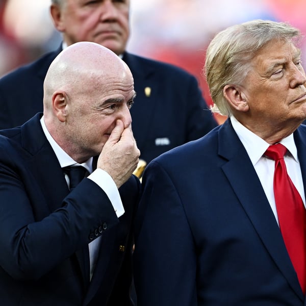 FIFA President Gianni Infantino with US President Donald Trump at the 2026 World Cup trophy presentation