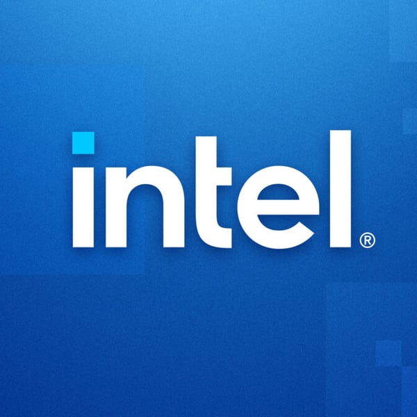 Intel logo on blue geometric background — Intel announces $15 billion common stock offering