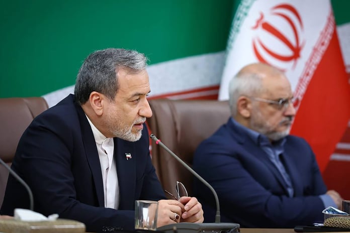 Iranian Foreign Minister Abbas Araghchi speaking at a press conference at the Ministry of Interior in Tehran on National Journalists Day August 2026