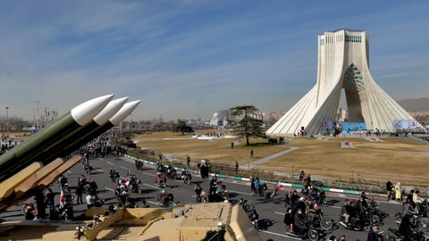 Iran missiles on display at Azadi Square Tehran during revolution anniversary rally
