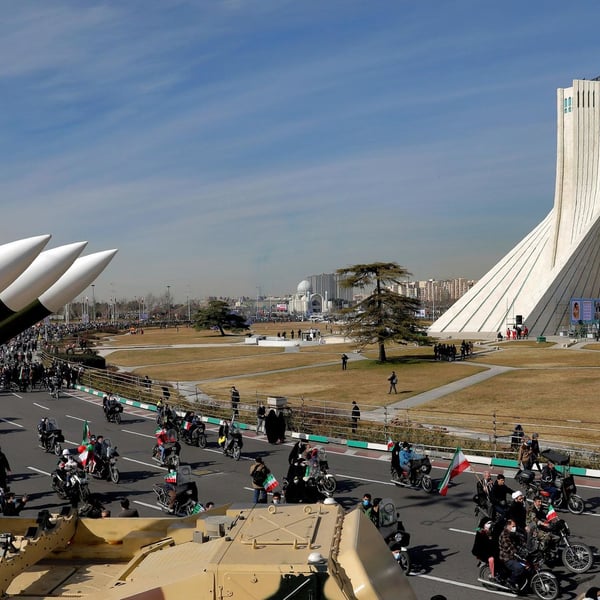 Iran missiles on display at Azadi Square Tehran during revolution anniversary rally
