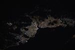 Istanbul city lights at night showing the Bosphorus Strait connecting the Sea of Marmara to the Black Sea photographed from the International Space Station