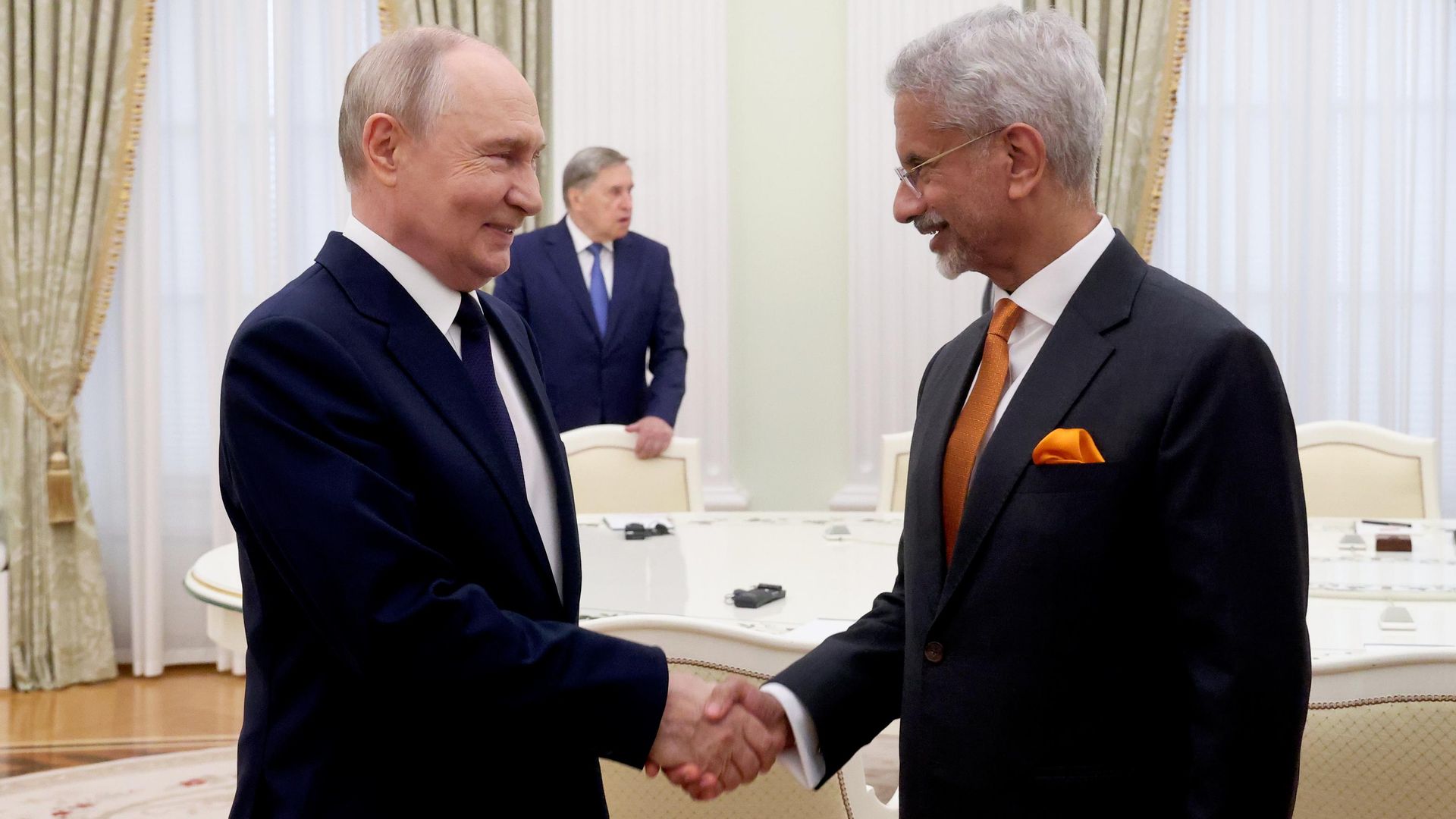 Russian President Vladimir Putin meets Indian Foreign Minister Subrahmanyam Jaishankar at the Kremlin in Moscow on August 24 2026