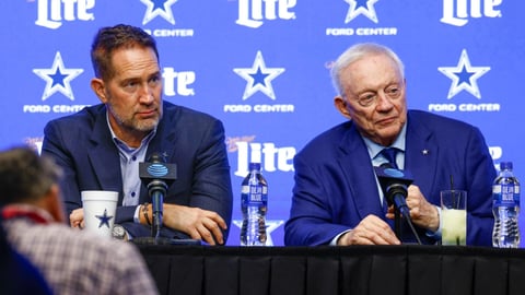 Dallas Cowboys owner Jerry Jones at a press conference at the Ford Center in 2026