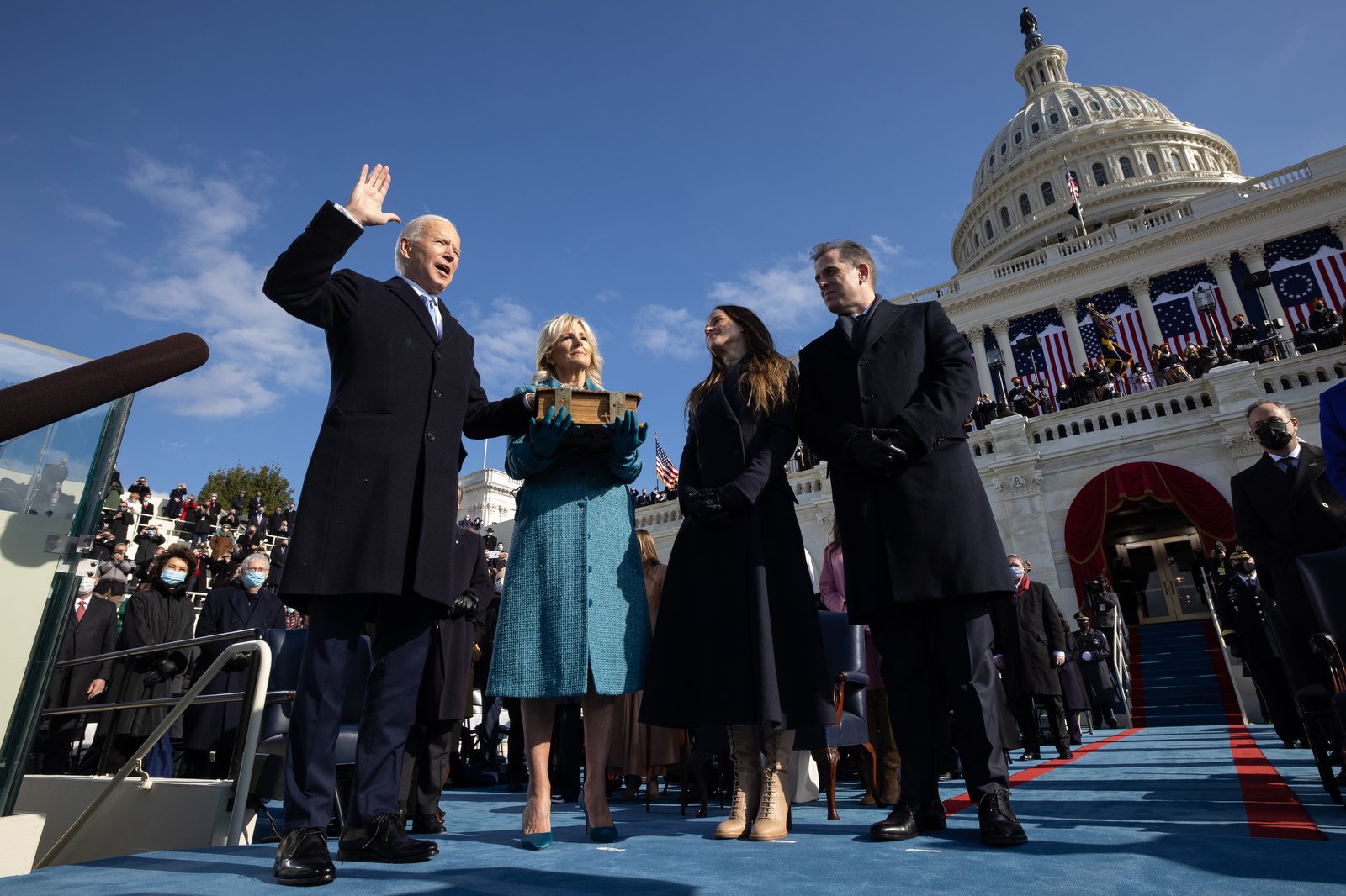 Joe Biden taking the presidential oath of office at the US Capitol on 20 January 2021