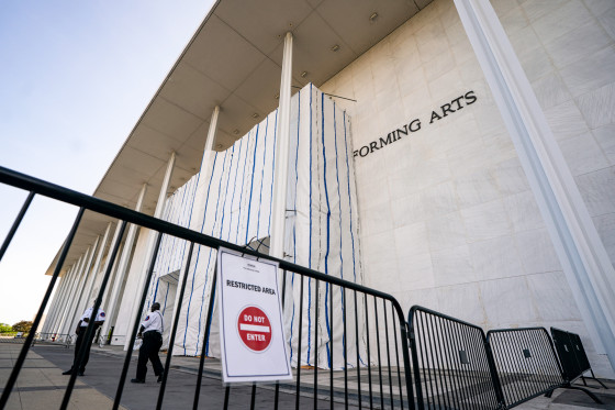 Kennedy Center for the Performing Arts with scaffolding as board votes to rename it for Trump