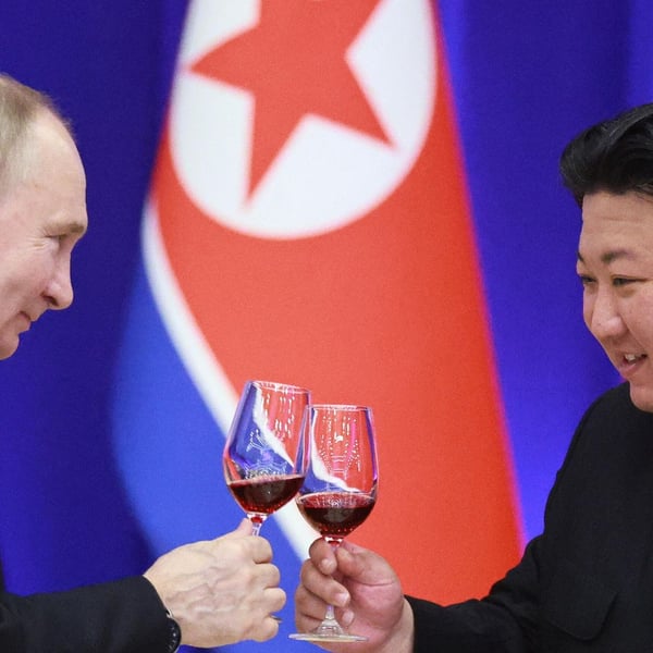 Russian President Vladimir Putin and North Korean leader Kim Jong Un at the Pyongyang summit, June 2024