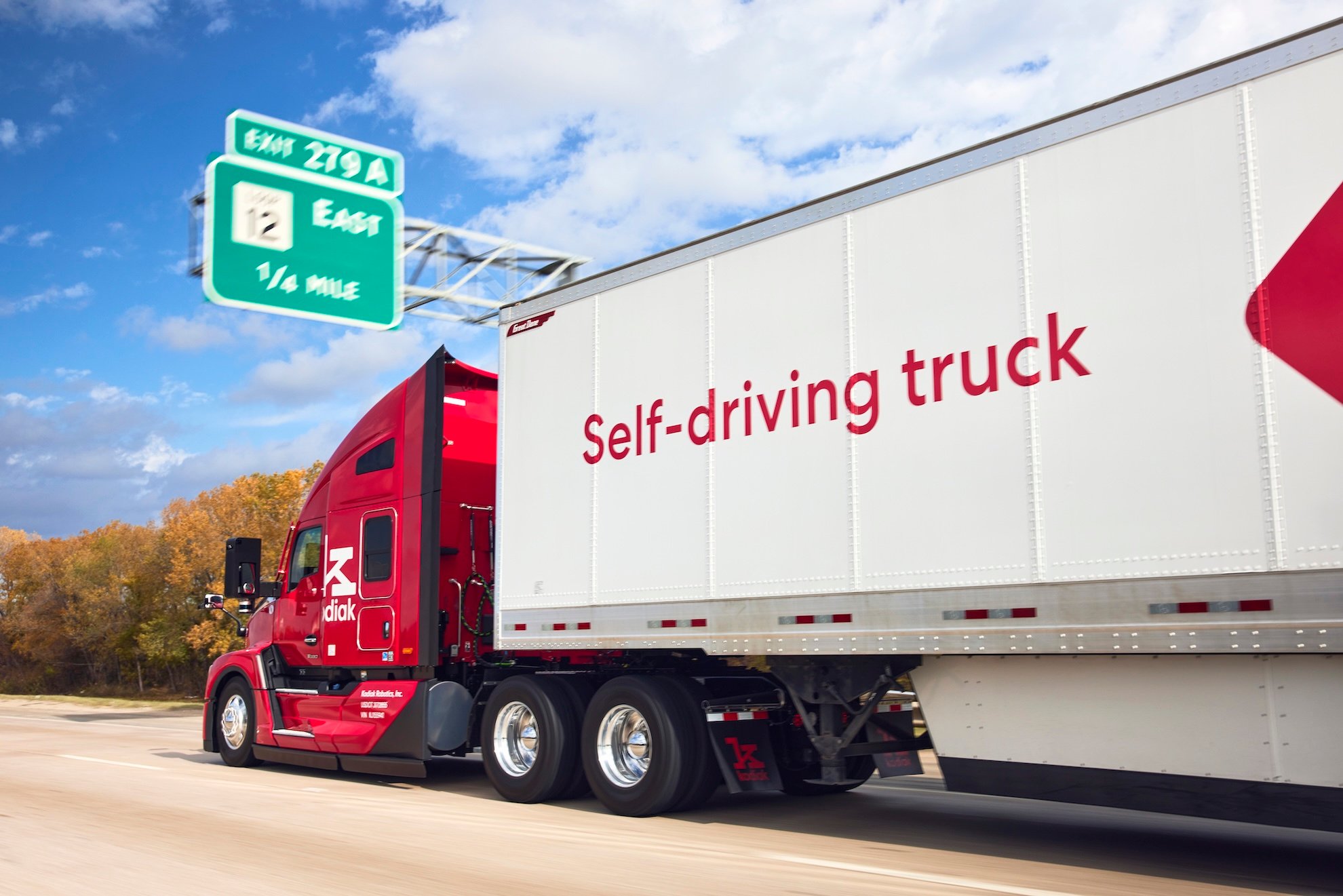 Kodiak Gen5 autonomous semi-truck on California highway after DMV permit approval