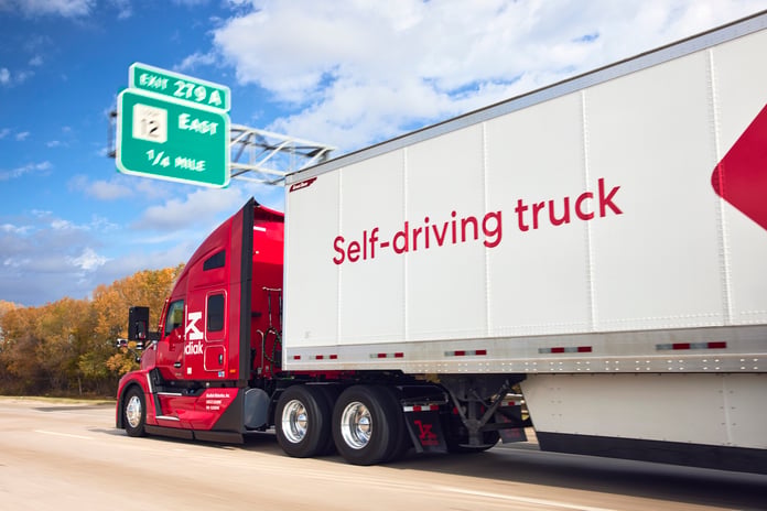 Kodiak Gen5 autonomous semi-truck on California highway after DMV permit approval