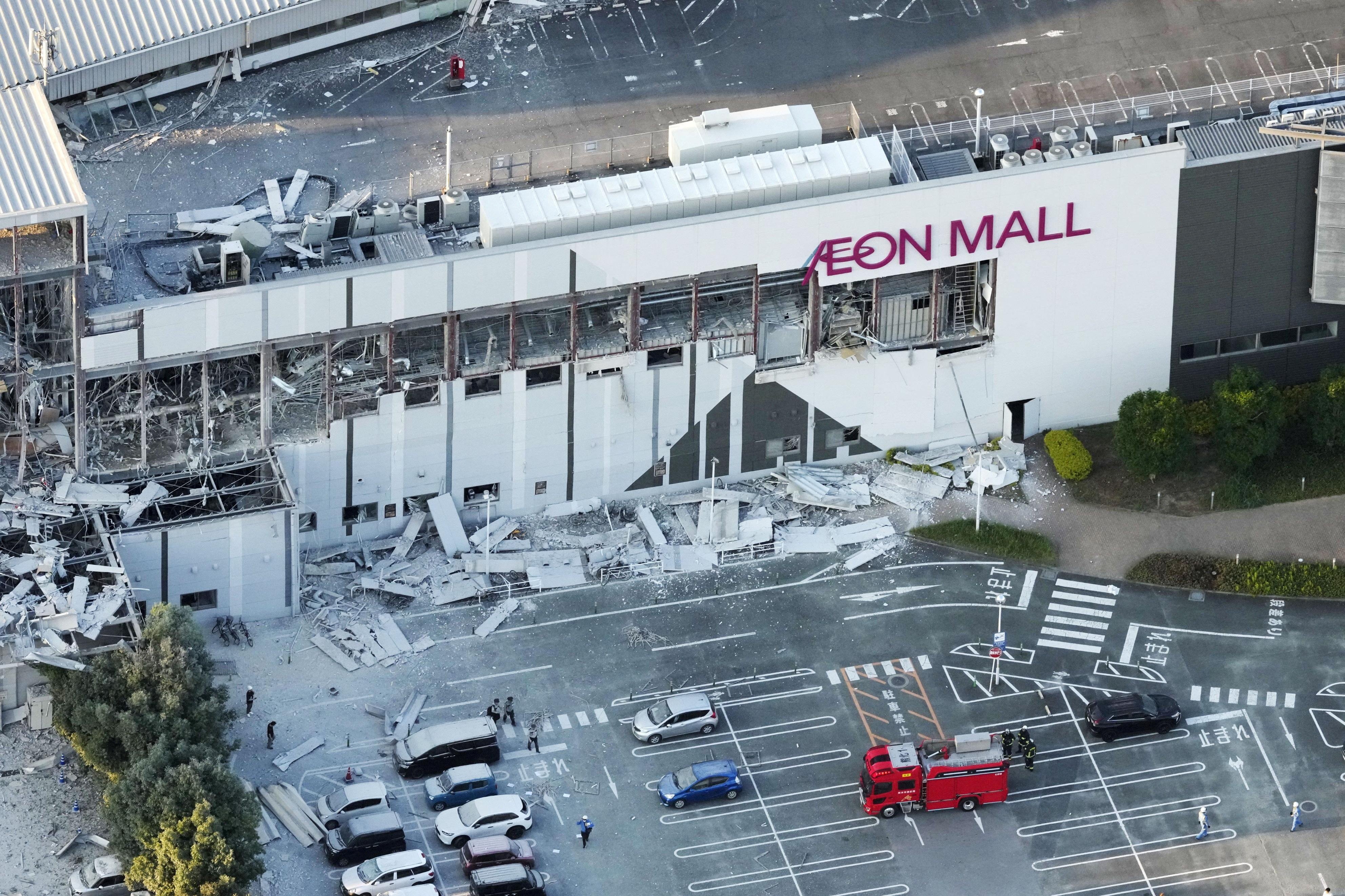 Earthquake damage at the Aeon Mall shopping centre in Kashima Town, Kumamoto Prefecture, Japan after the 7.1-magnitude quake