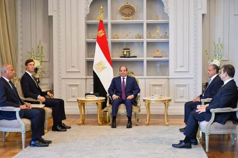 Jared Kushner, US President Donald Trump's envoy, meets Egyptian President Abdel Fattah al-Sisi during talks on the Gaza plan