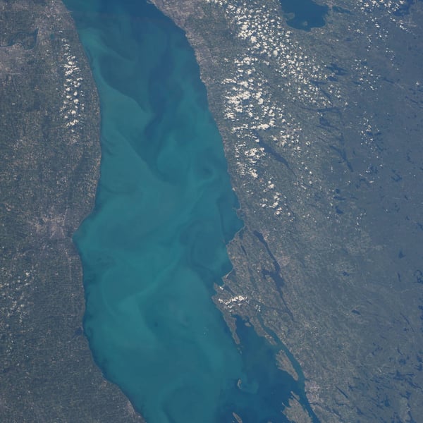 Lake Ontario satellite view from NASA International Space Station showing Great Lakes