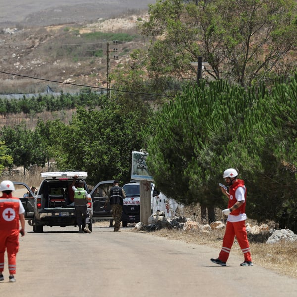 Lebanese soldiers and paramedics in the outskirts of Zawtar al-Gharbiyeh southern Lebanon during Israeli military strikes