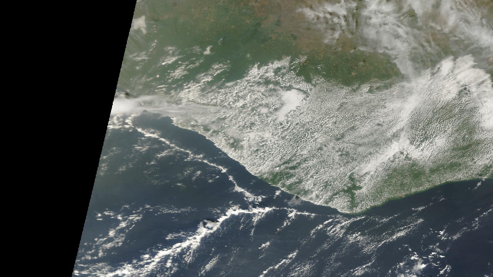 NASA MODIS satellite view of Liberia and the West African coast, the country where Venezuelan father Carlos Tellez Sanchez was deported
