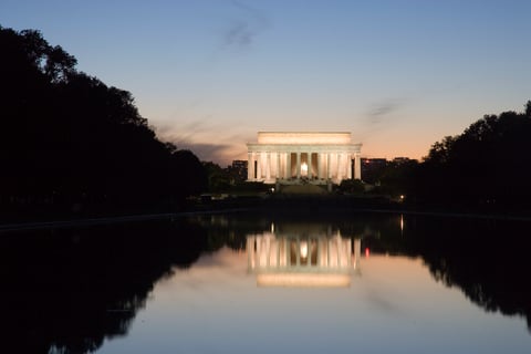 The Lincoln Memorial at dusk in Washington DC, site of the 2026 March on Washington voting rights rally