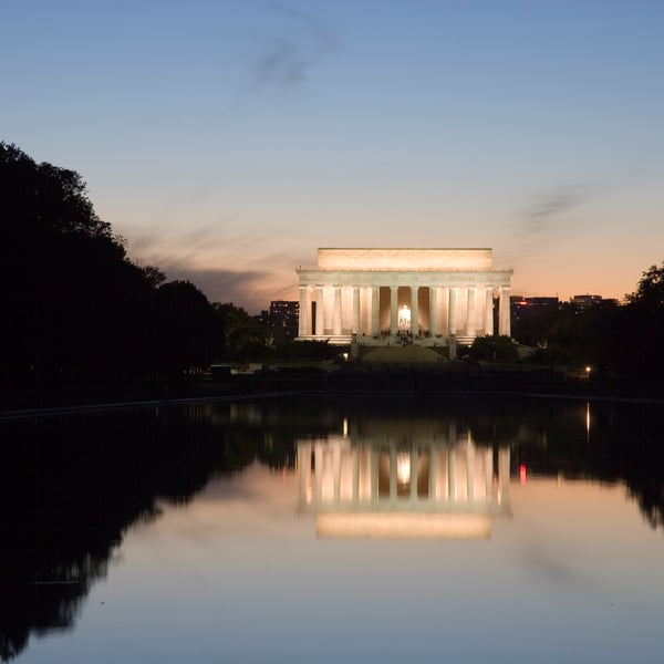The Lincoln Memorial at dusk in Washington DC, site of the 2026 March on Washington voting rights rally