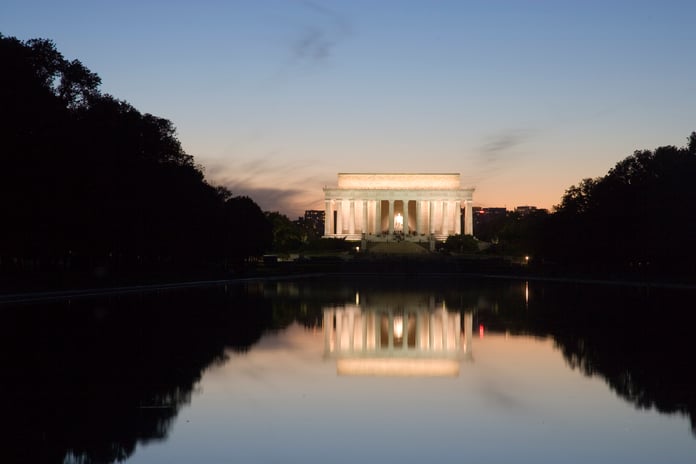 The Lincoln Memorial at dusk in Washington DC, site of the 2026 March on Washington voting rights rally
