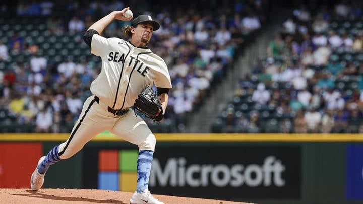 Logan Gilbert Seattle Mariners pitcher throwing at T-Mobile Park 2026