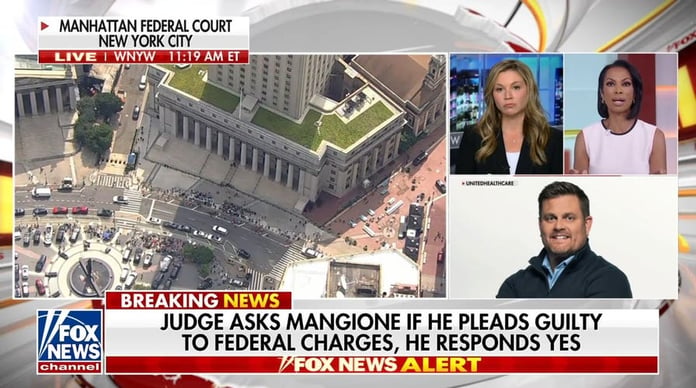 Luigi Mangione in a Manhattan federal courtroom during his guilty plea hearing on August 14, 2026