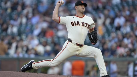 Tyler Mahle pitching, acquired by the Atlanta Braves from the San Francisco Giants at the 2026 trade deadline