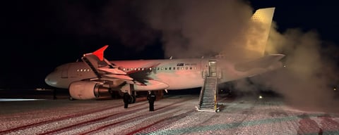 Skytraders A319 aircraft at McMurdo Station ice runway during the July 2026 midwinter rescue
