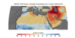 NASA GRACE satellite mission data showing the Middle East and North Africa region including Iran Iraq Syria and the Arabian Peninsula