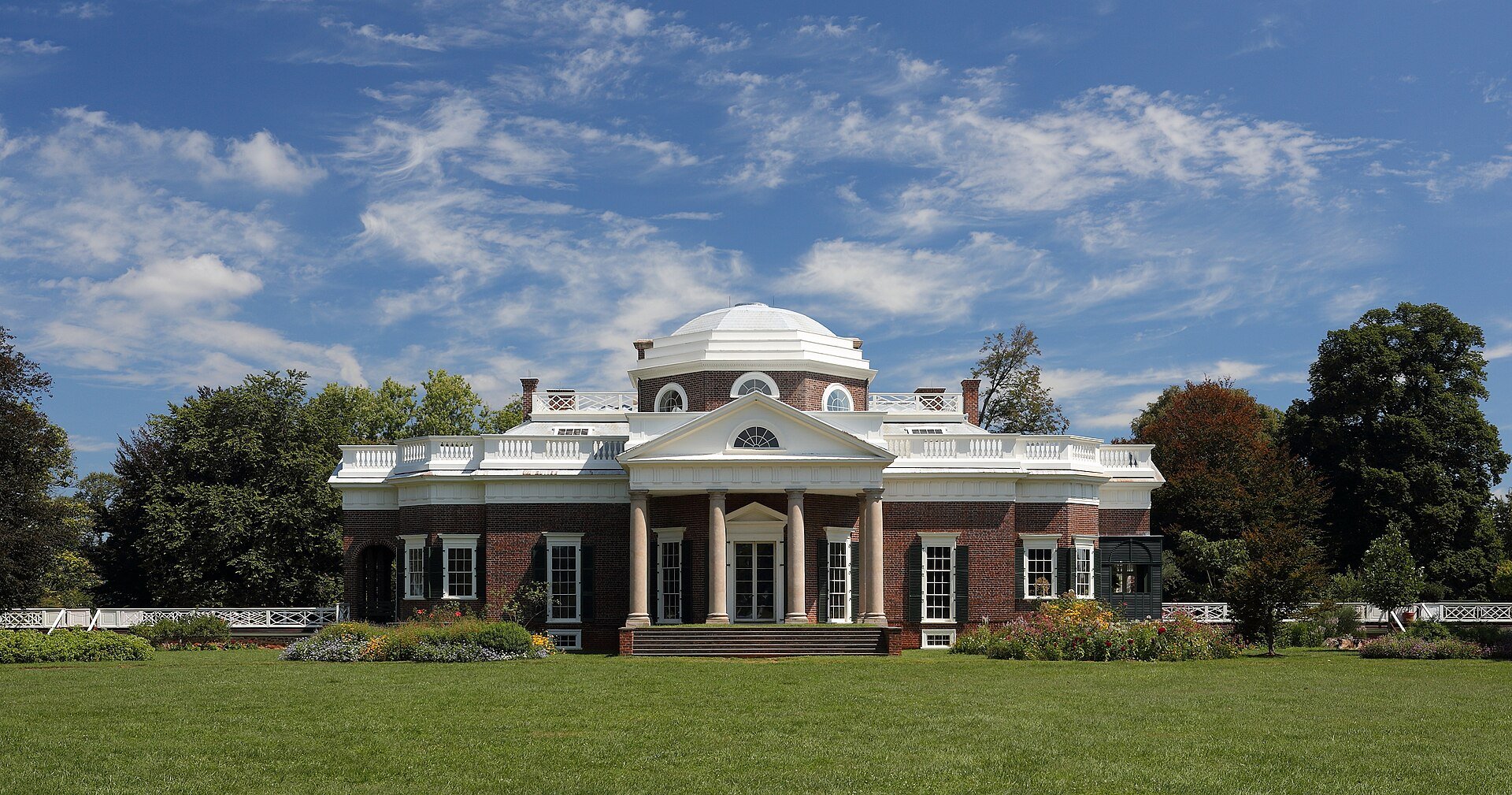 The west front of Monticello, the Virginia plantation house Thomas Jefferson designed and rebuilt over four decades