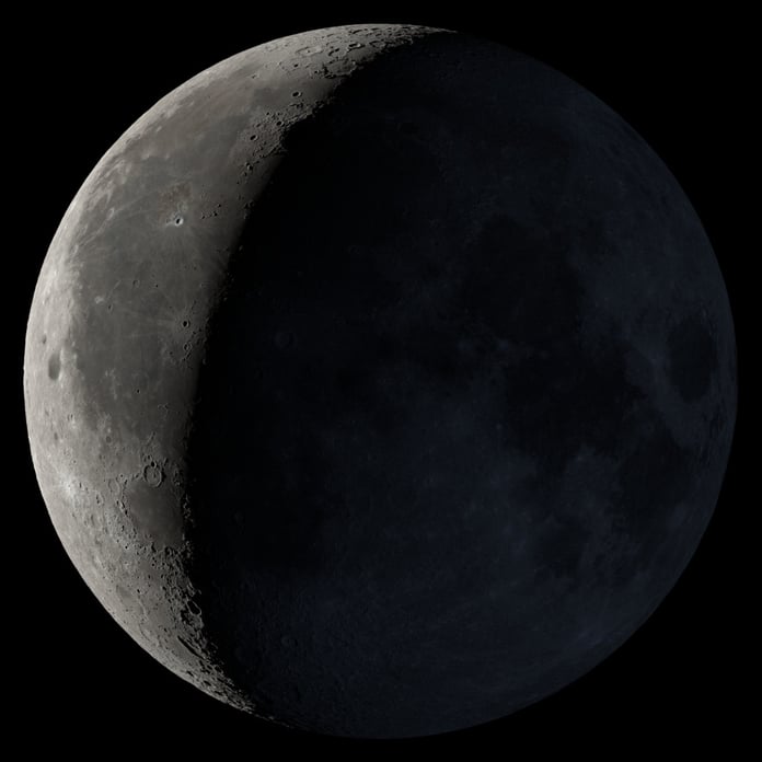 Waning Crescent moon phase showing approximately 13 percent illumination as seen from Earth