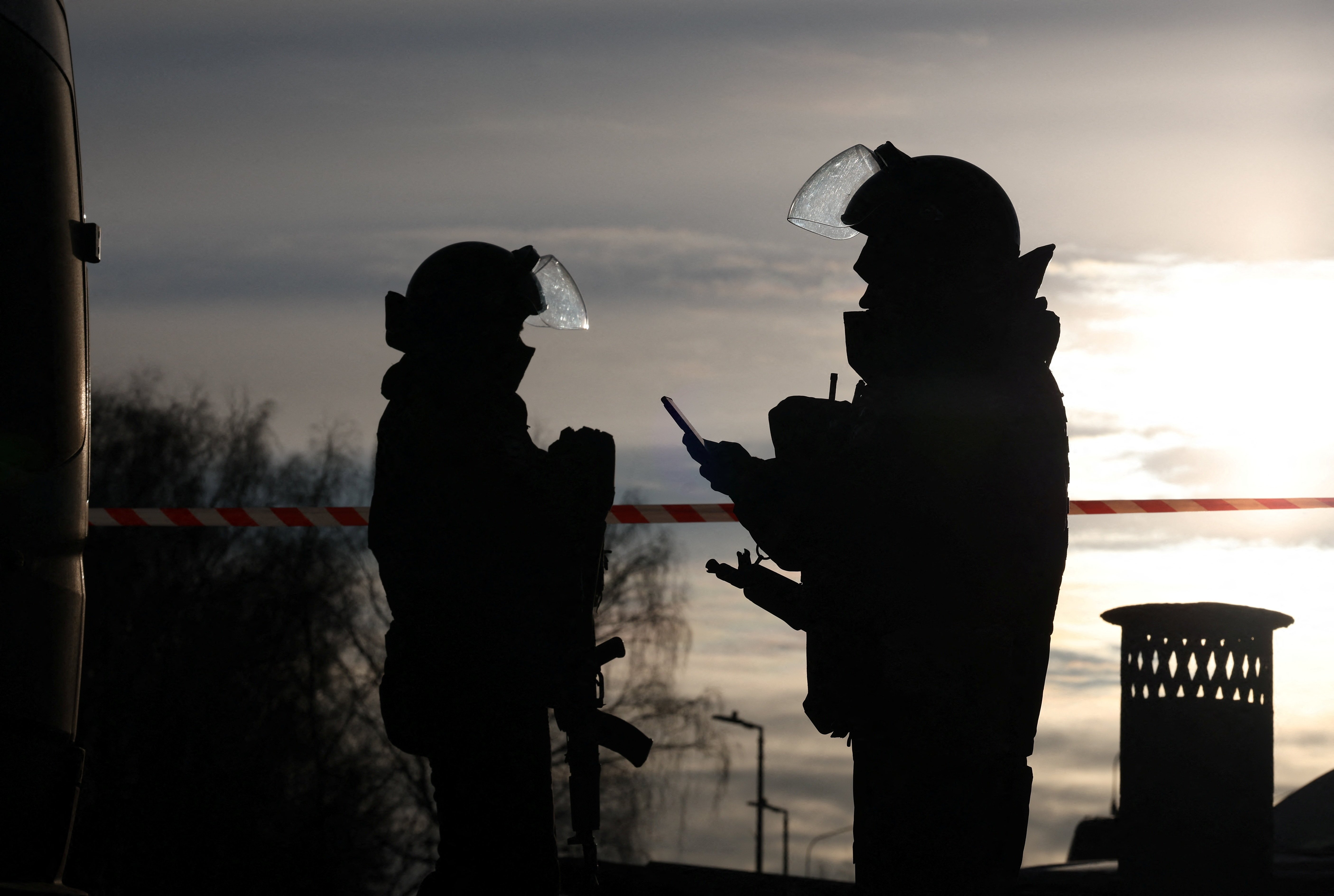 Emergency response personnel at the site of a blast in Russia