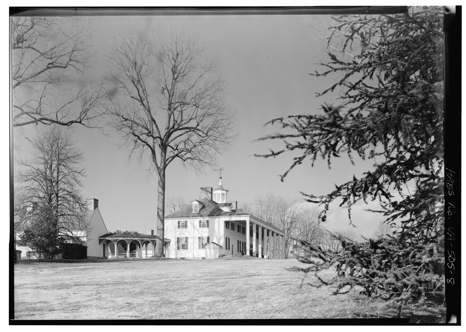 George Washington’s Mount Vernon mansion photographed from the south showing the piazza and cupola