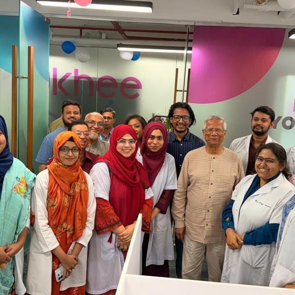Muhammad Yunus Nobel laureate and former Bangladesh interim chief adviser at Grameen HealthTech office in 2026