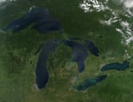 NASA Aqua MODIS satellite image of the Great Lakes showing Lake Michigan Lake Erie Lake Ontario Lake Superior lake water supply
