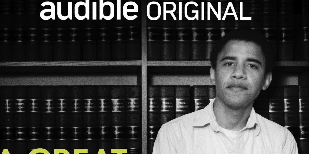 Promotional image for A Great Book with Barack Obama podcast launching on Audible September 2026
