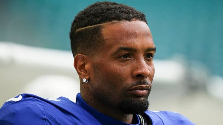Odell Beckham Jr warming up for the New York Giants before a preseason game in August 2026