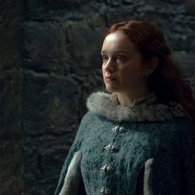 Olivia Cooke as Queen Alicent Hightower facing Aemond at Harrenhal in House of the Dragon Season 3 Episode 7