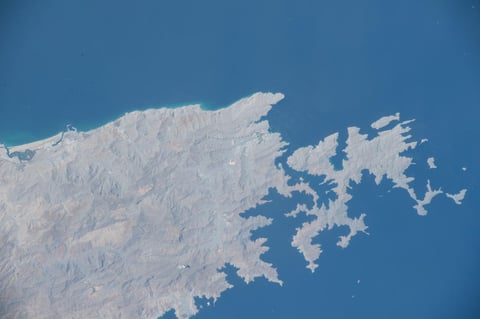 Northern tip of Oman at the Strait of Hormuz photographed from the International Space Station