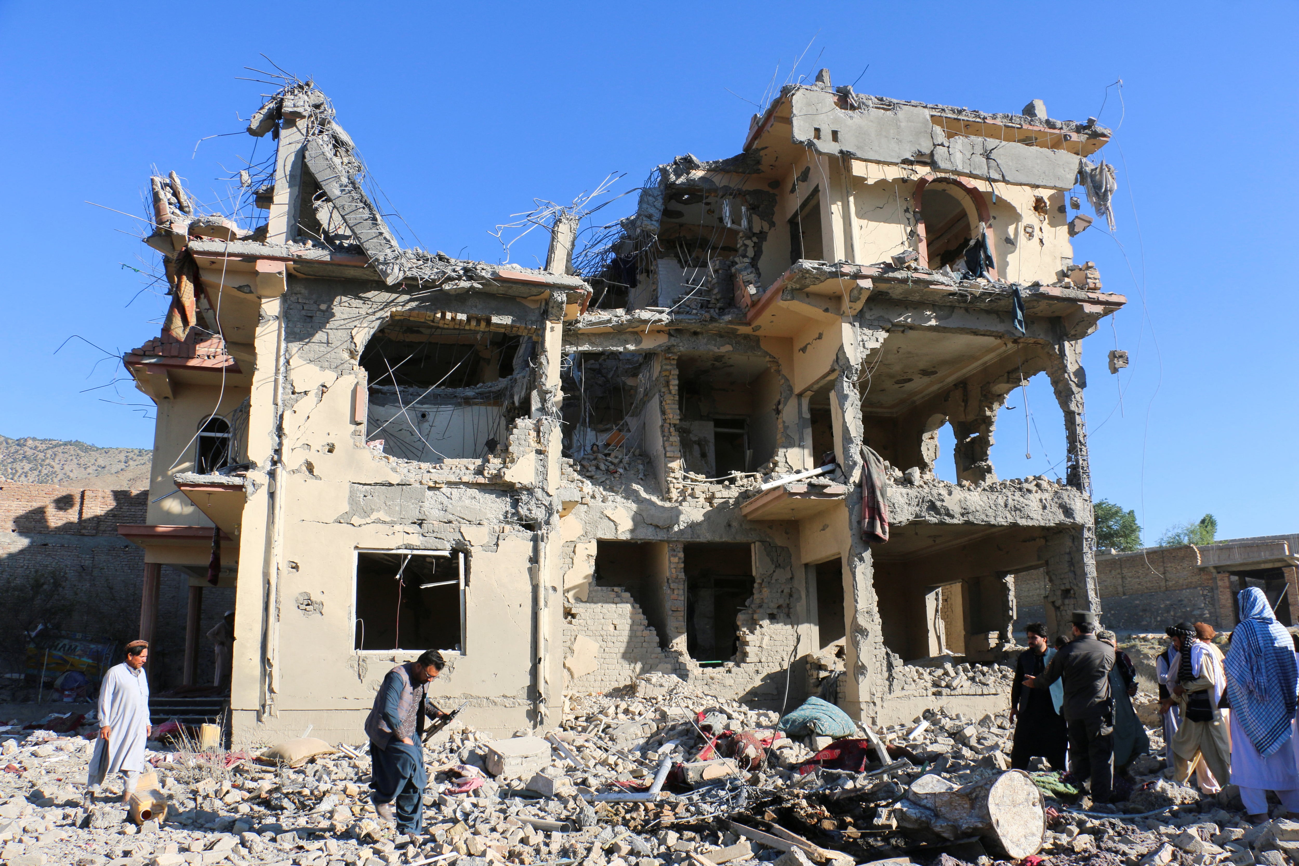 Ruins of buildings destroyed by Pakistan airstrikes in Samkani district, Afghanistan