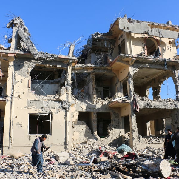 Ruins of buildings destroyed by Pakistan airstrikes in Samkani district, Afghanistan