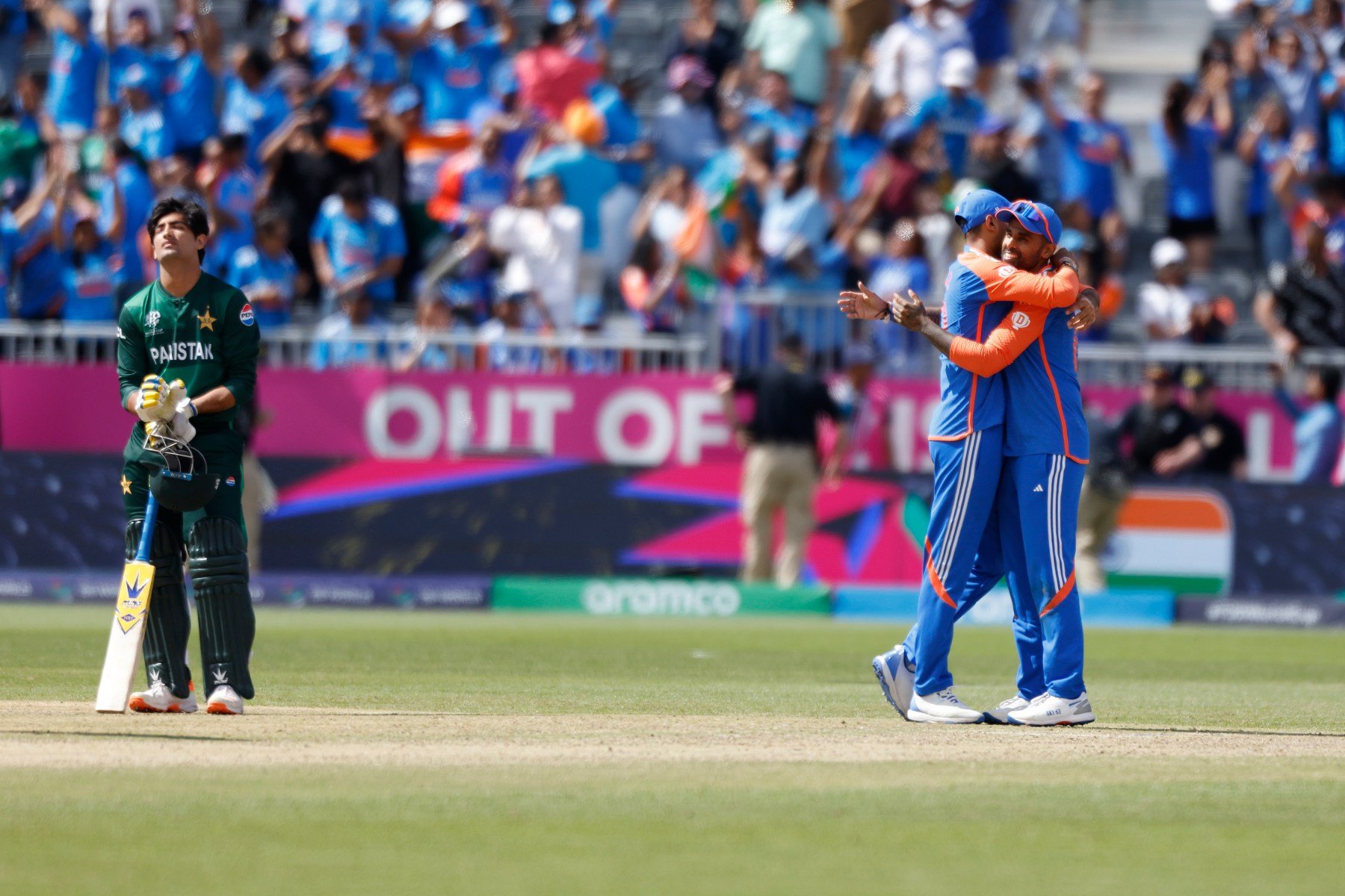 India celebrate beating Pakistan by six runs at Nassau County International Cricket Stadium in the T20 World Cup 2024, the closest match in the Pakistan vs India cricket timeline