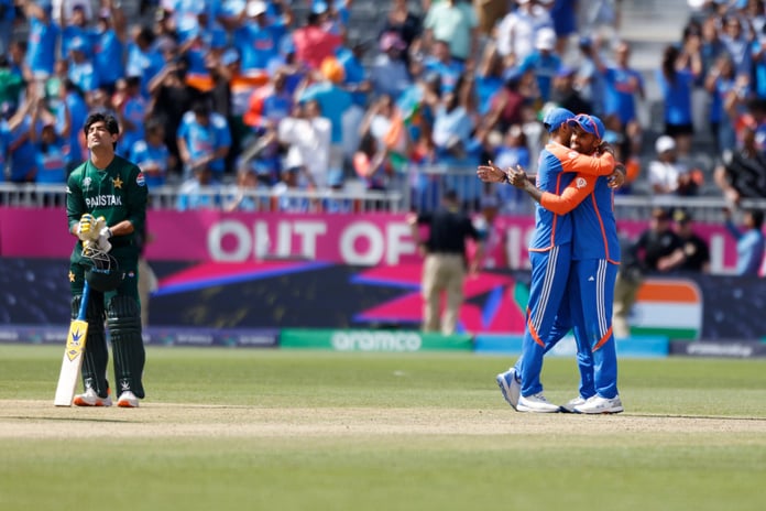 India celebrate beating Pakistan by six runs at Nassau County International Cricket Stadium in the T20 World Cup 2024, the closest match in the Pakistan vs India cricket timeline