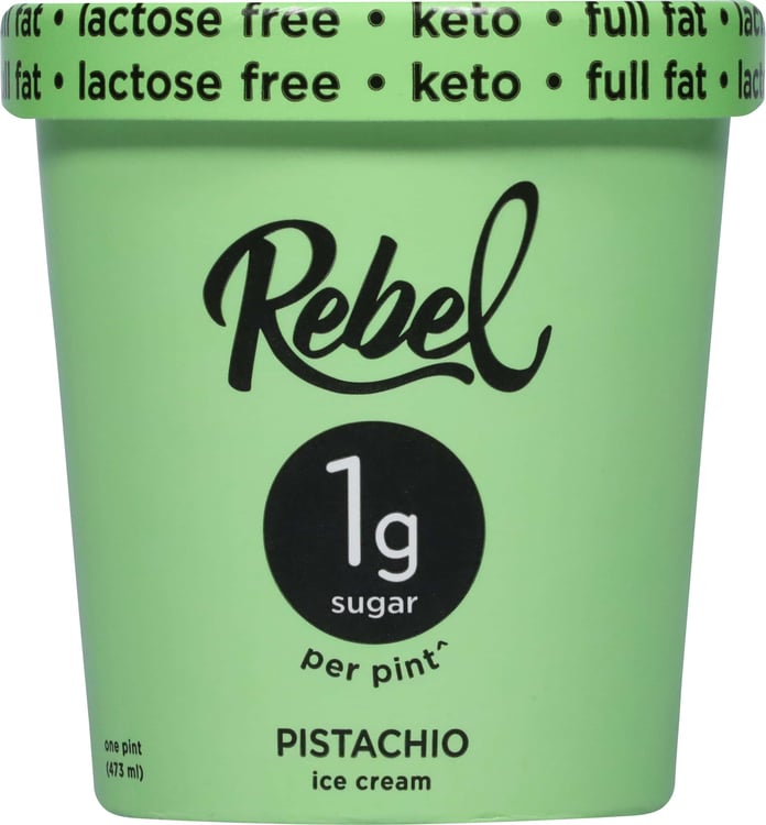 Rebel Creamery keto ice cream pints displayed in multiple flavors including Vanilla Chocolate and Mint Chip sold at Walmart Target and Kroger