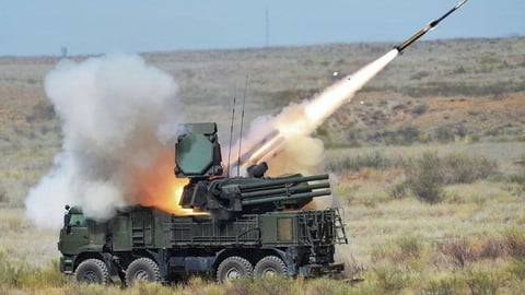 Russian air defense system intercepts a Ukrainian drone during the Russian operation in Ukraine